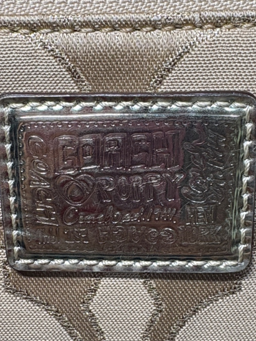 Coach Poppy Metallic Signature Sateen Glam Tote 17890 | Shimmer Gold EUC - Picture 2 of 13